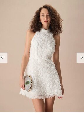 RIHOAS White Rosette Halter A-Line Mini Dress